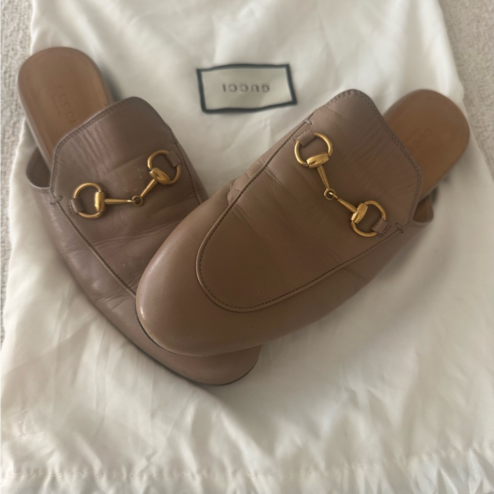Gucci Women's Brown Leather Mules with Gold Hardware